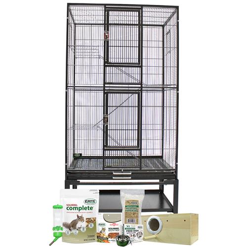 Premium Congo Cage & Starter Kit for Pet Squirrels - Durable Metal Habitat with Accessories - Perfect for Small Animal Enclosures, Indoor/Outdoor Use, and Wildlife Rehabilitation