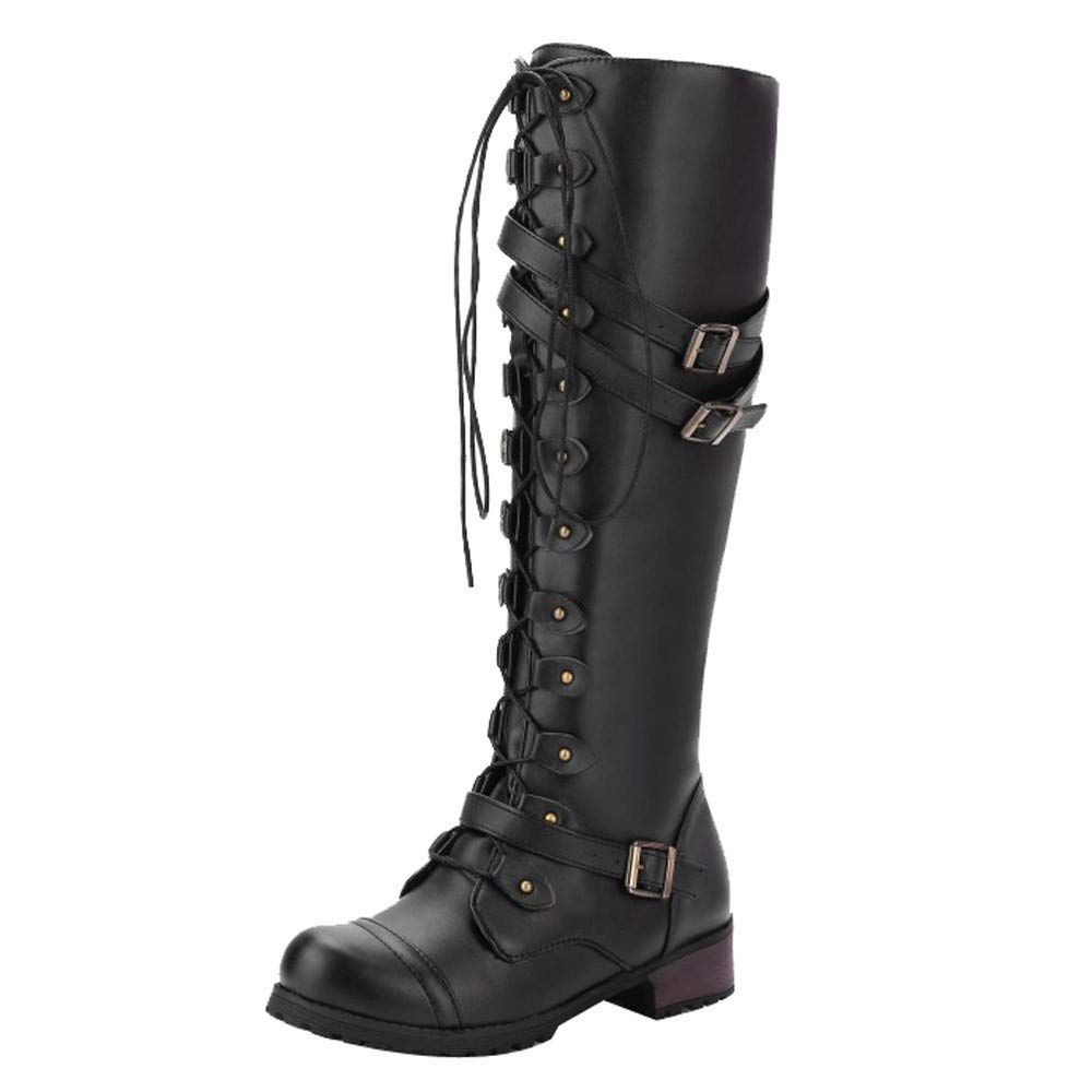 Steampunk Gothic Knee High Cowboy Boots for Women - Side Zipper Buckle Platform Punk Retro Style Cowgirl Boots | Perfect for Cosplay, Halloween Costumes & Alternative Fashion Outfits