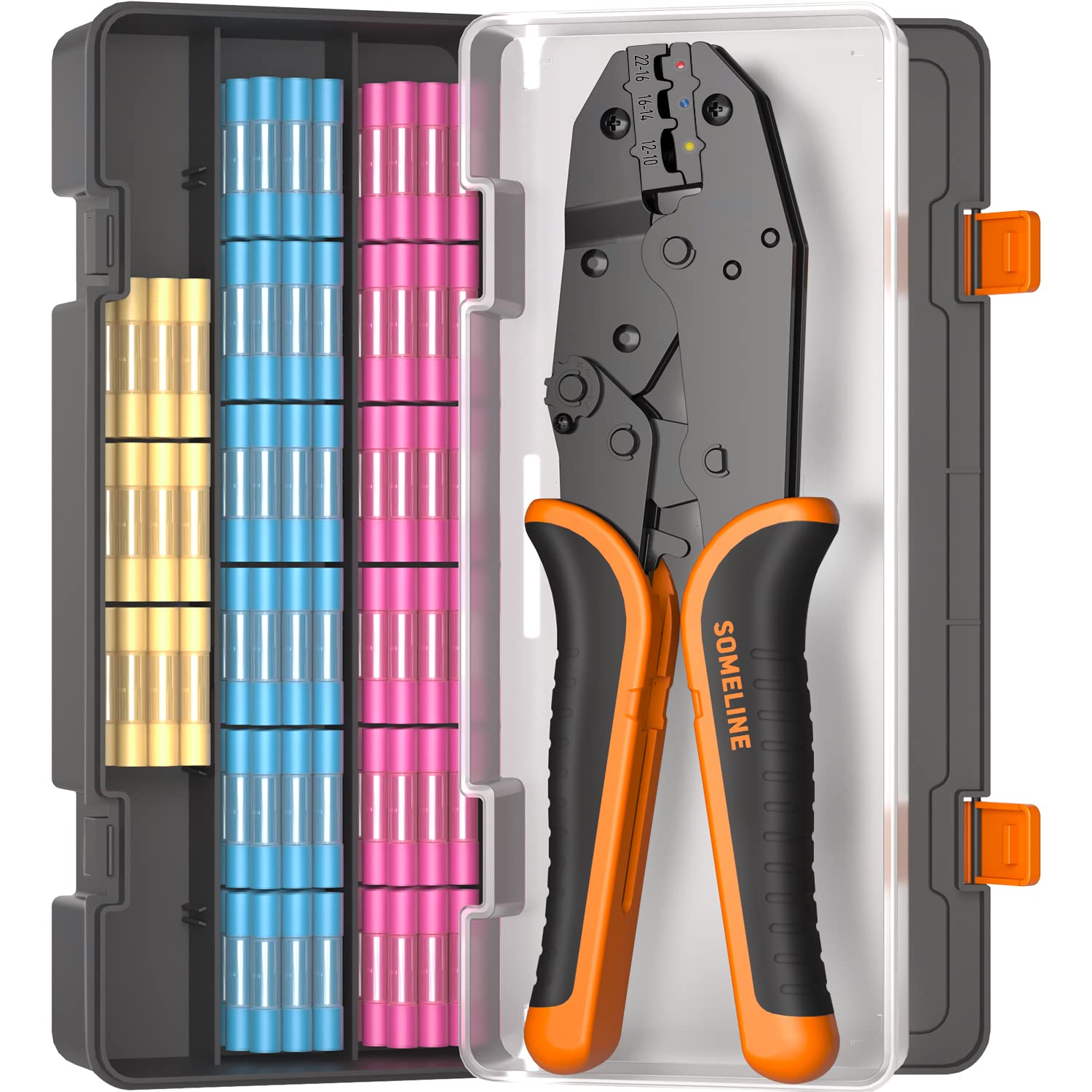 SOMELINE® Professional Heat Shrink Crimping Tool Kit with 100pcs AWG 22-10 Marine Grade Butt Connectors - Heavy Duty Crimper Pliers for Electrical Wiring, Automotive, Marine & DIY Projects