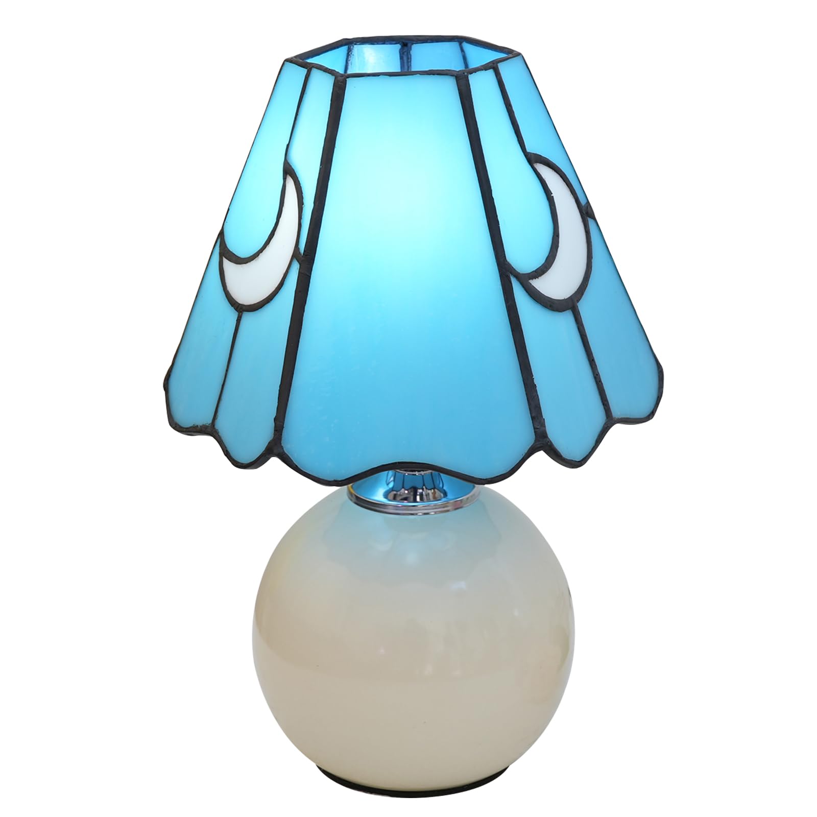 KIPHEPI Mushroom Lamp - Stained Glass Moon Night Light, Cute Small Desk Lamp with E26 Bulb, Perfect for Home Decor, Study, Living Room, Bedroom, Gift Idea (W-1062-blue) - Ideal for Cozy Nights and Relaxation