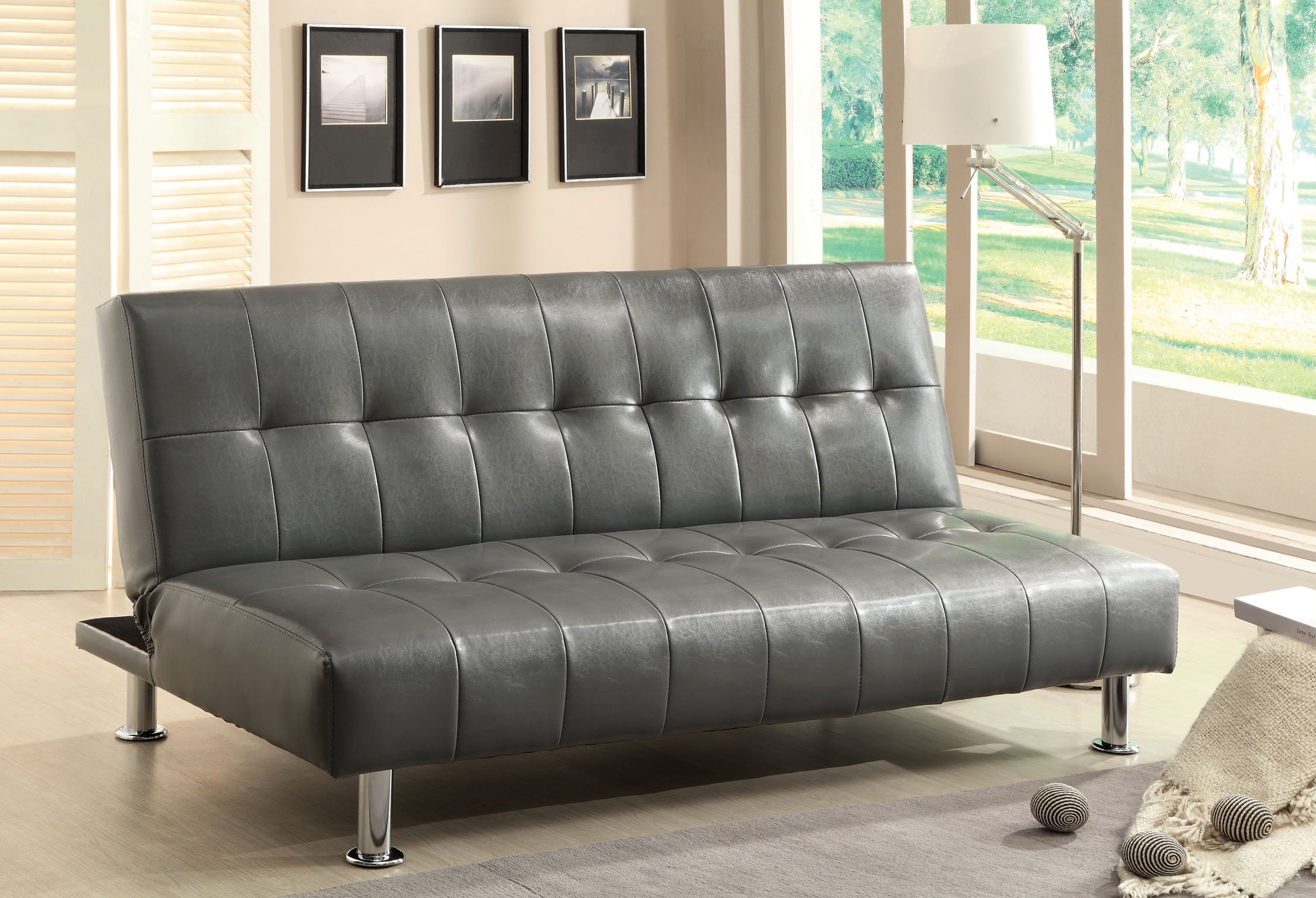 Furniture of America Botany Leatherette Convertible Sofa Bed - Gray | Modern Faux Leather Sleeper Sofa for Small Spaces | Perfect for Apartments, Guest Rooms & Home Offices