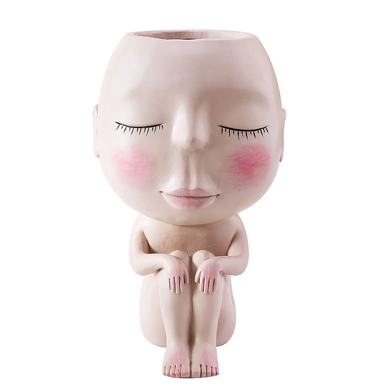 DRYEN 9in Resin Head Planter - Cute Girl Face Flower Pot with Drainage Hole for Succulents, Indoor & Outdoor Plants - Full Body Statue Vase for Home, Desk, Shelf Decor | Perfect for Living Room, Office, Garden & Gift Ideas