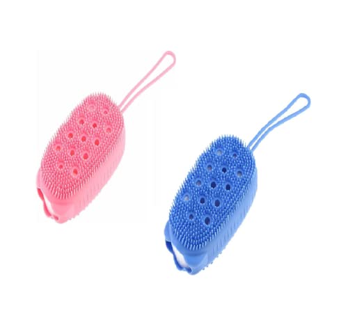 Neekshaa Silicone Bubble Bath Brush - Ultra Soft Exfoliating Body Scrubber for Shower, Spa & Dry Brushing - Pack of 2 (Blue & White) - Perfect for Sensitive Skin & Lymphatic Drainage Massage
