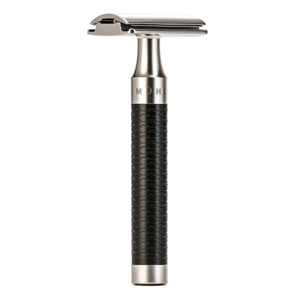 MÜHLE Rocca Stainless Steel Black Safety Razor for Men - Premium Double Edge Razor with Ergonomic Handle - Perfect for Wet Shaving & Travel Grooming Kit