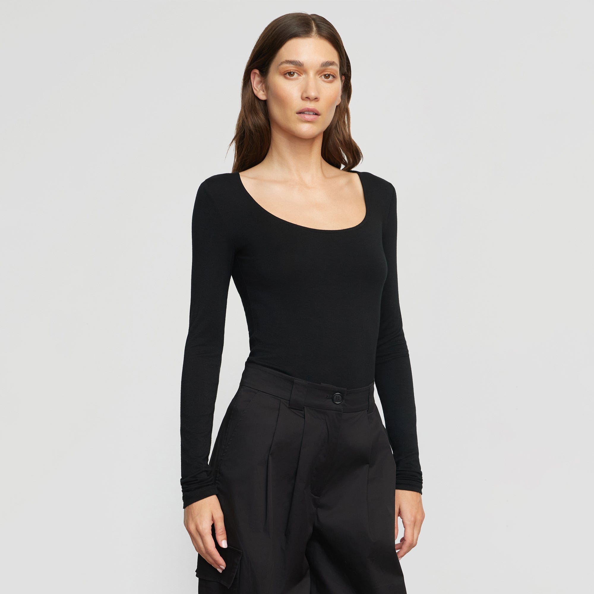 Skyler Square Neck Long Sleeve T-Shirt for Women - Soft Cotton Basic Top for Casual Wear, Office & Date Night Outfits