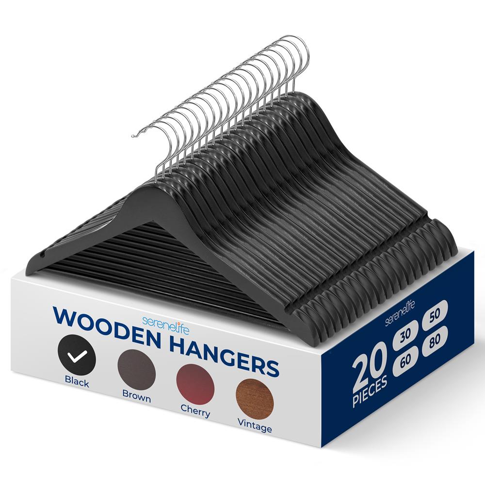 Non-Slip Wooden Clothes Hangers - Premium Wood Hangers for Shirts, Pants & Coats - Space Saving Closet Organizer for Home & Retail Use