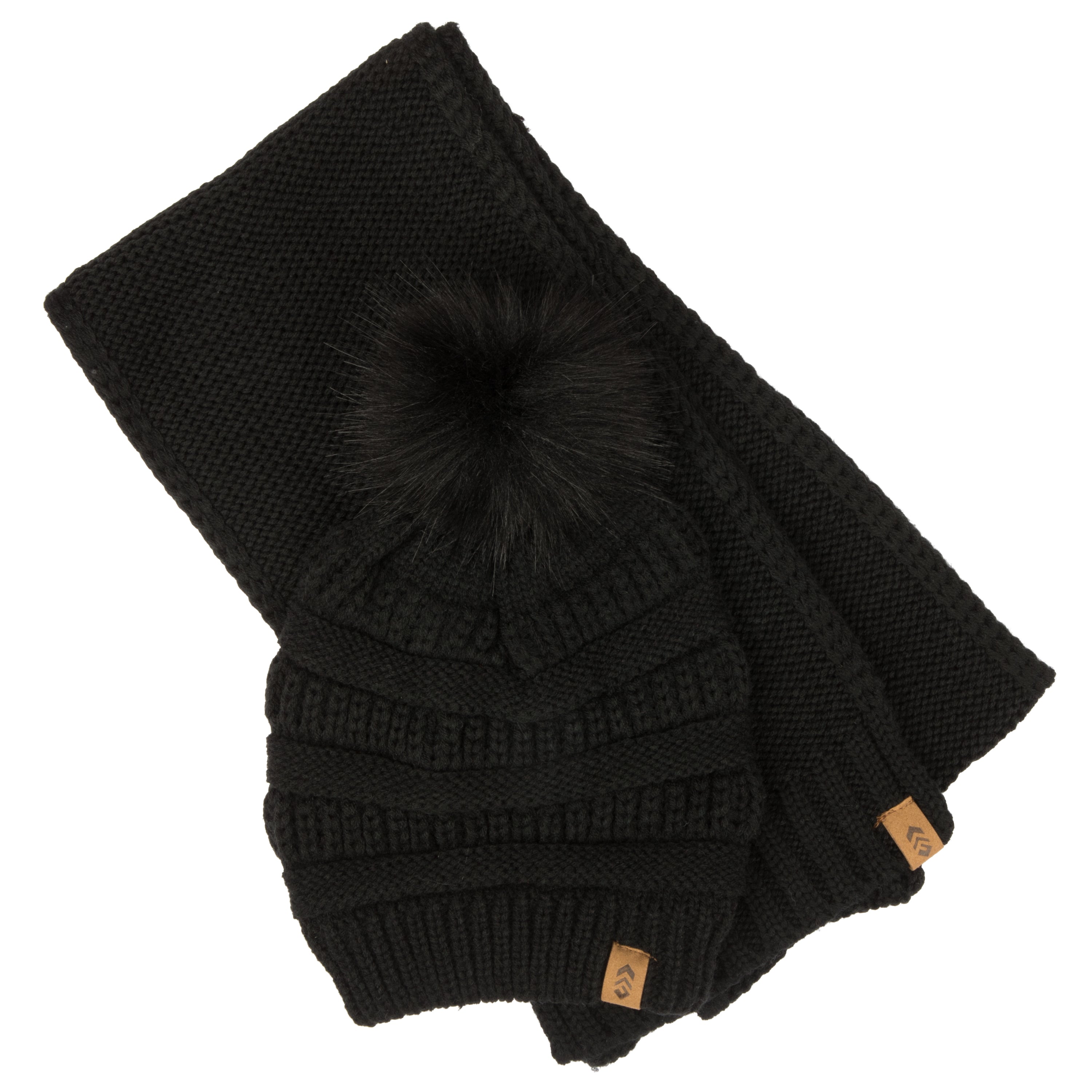 Free Country Women's Knit Scarf and Beanie Set - Black | Winter Accessories for Outdoor Activities & Cold Weather Fashion