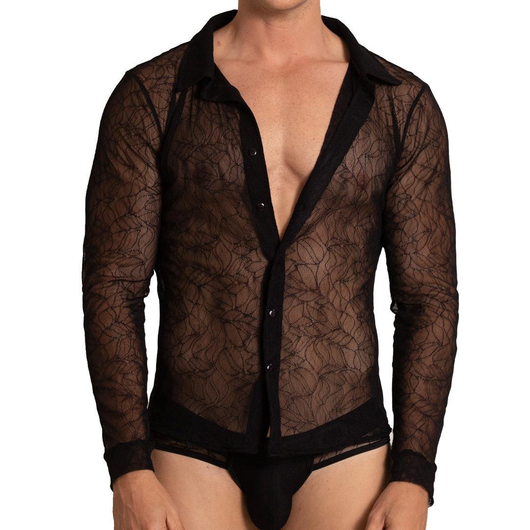 Gigo Amazonia Sheer Mesh Shirt for Women - Black Lace See-Through Top for Night Out, Party & Date Night