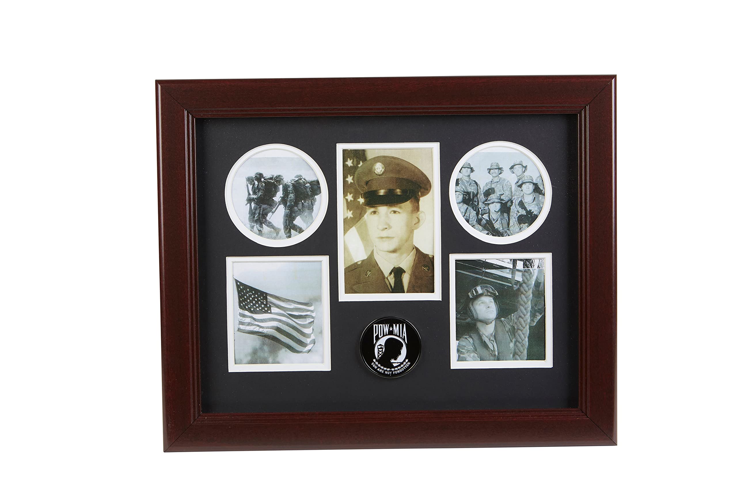 POW MIA Medallion 5-Photo Collage Frame - Patriotic Memorial Display for Military Veterans, American Flag Themed Wall Decor - Perfect for Home, Office & Military Tribute Gifts