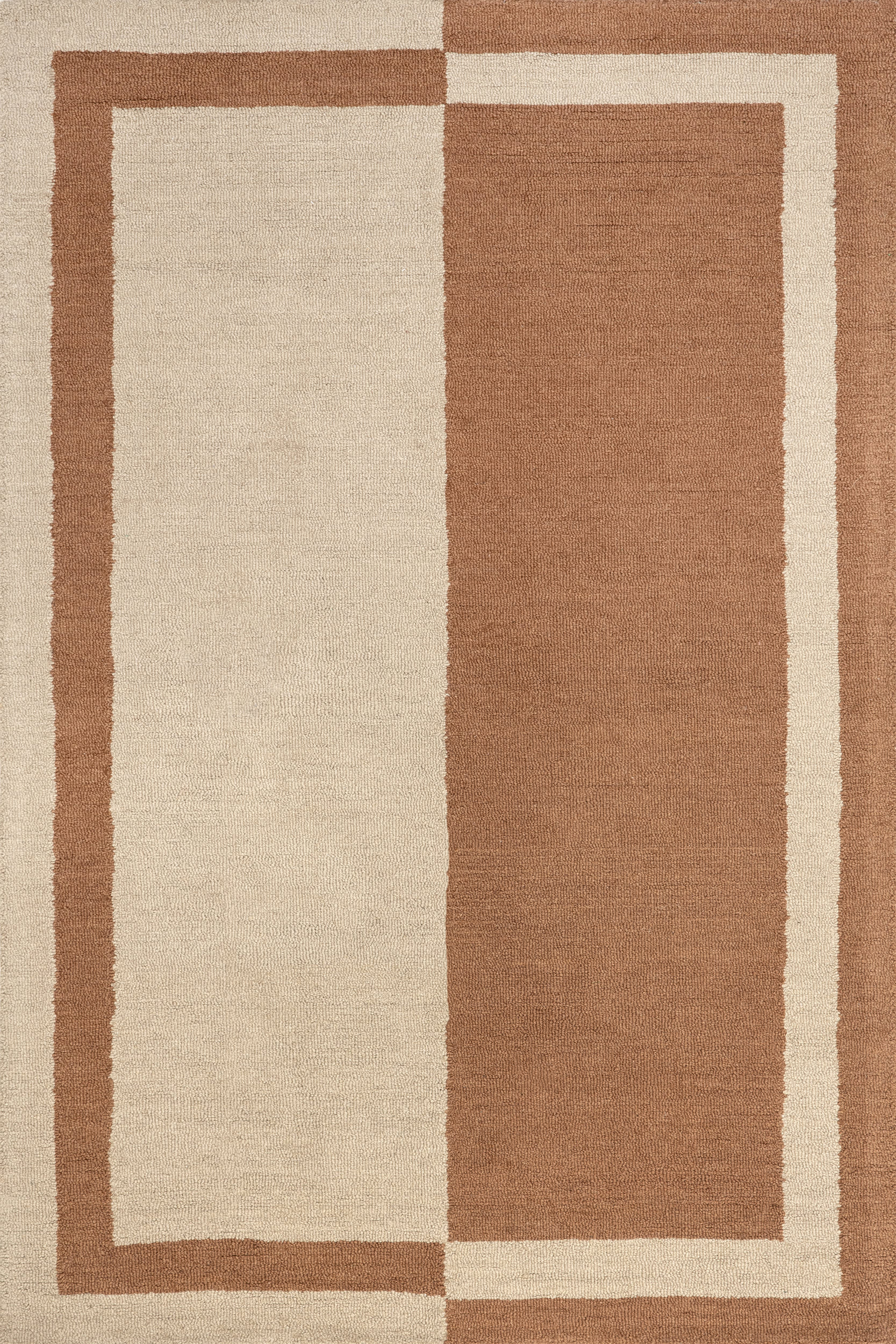 Gino Two-Tone Bordered Wool Rug in Rust - Soft & Durable Area Rug for Living Room, Bedroom, or Office Decor