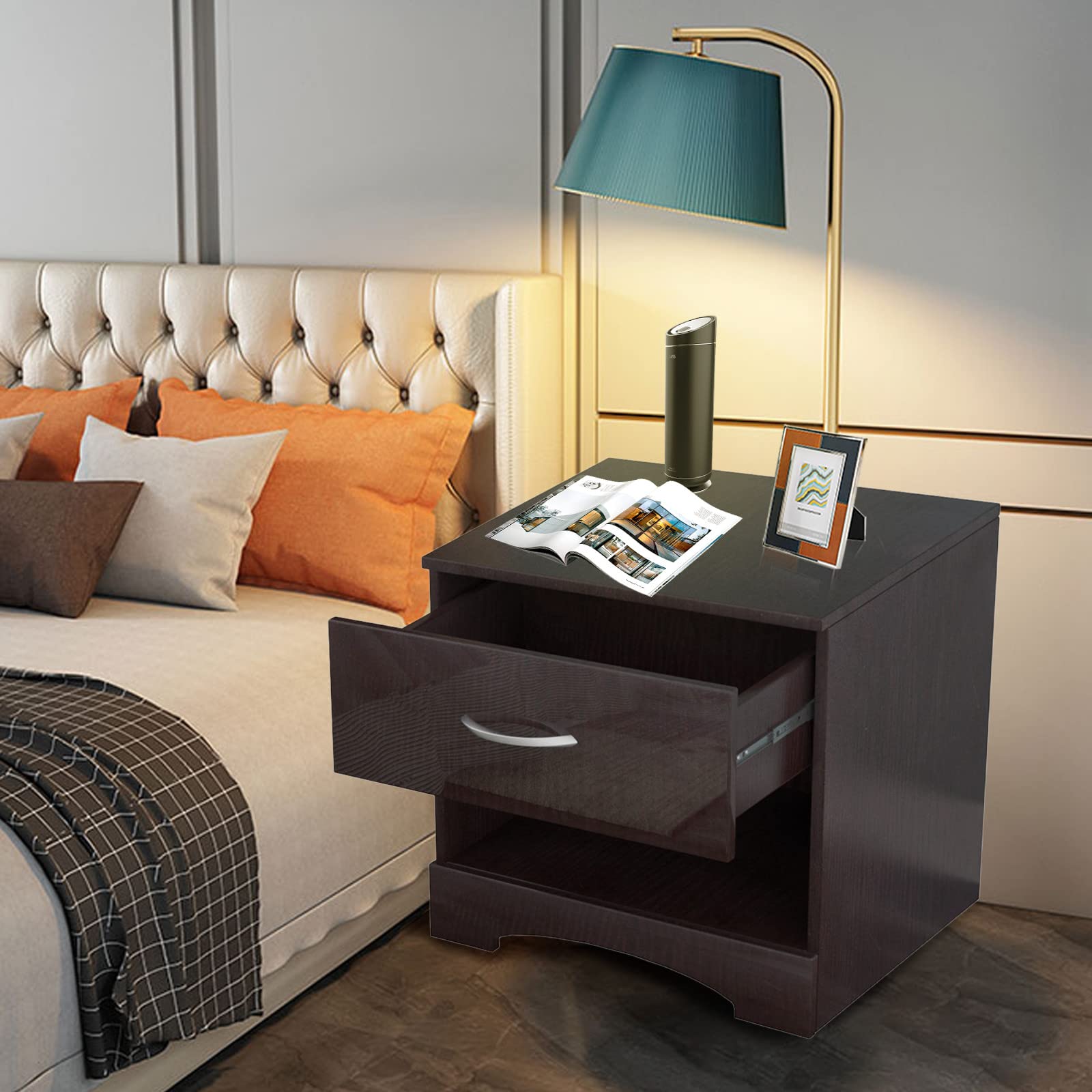 Modern High-Gloss Nightstand with Drawer - Stylish Bedside Storage Cabinet for Bedroom Decor | Perfect for Small Spaces, Apartment Living & Guest Rooms