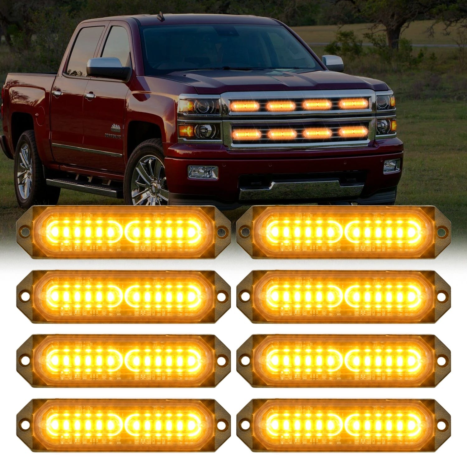 8PCS 12LED Amber Emergency Strobe Lights - High Visibility Warning Lights for Trucks, Vehicles, Emergency & Construction Safety - Ideal for Roadside, Hazard Zones & Work Sites