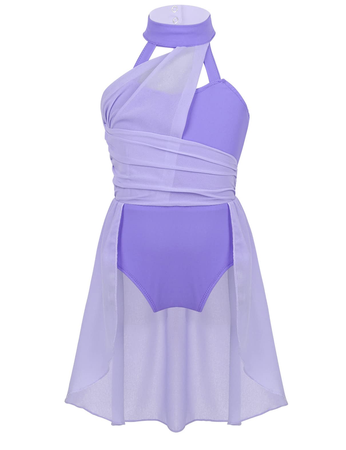 Sxiwei Girls Ballet Dance Leotard - Chiffon Halter Neck One Piece Contemporary Lyrical Dance Dress for Ballroom, Performance & Competition
