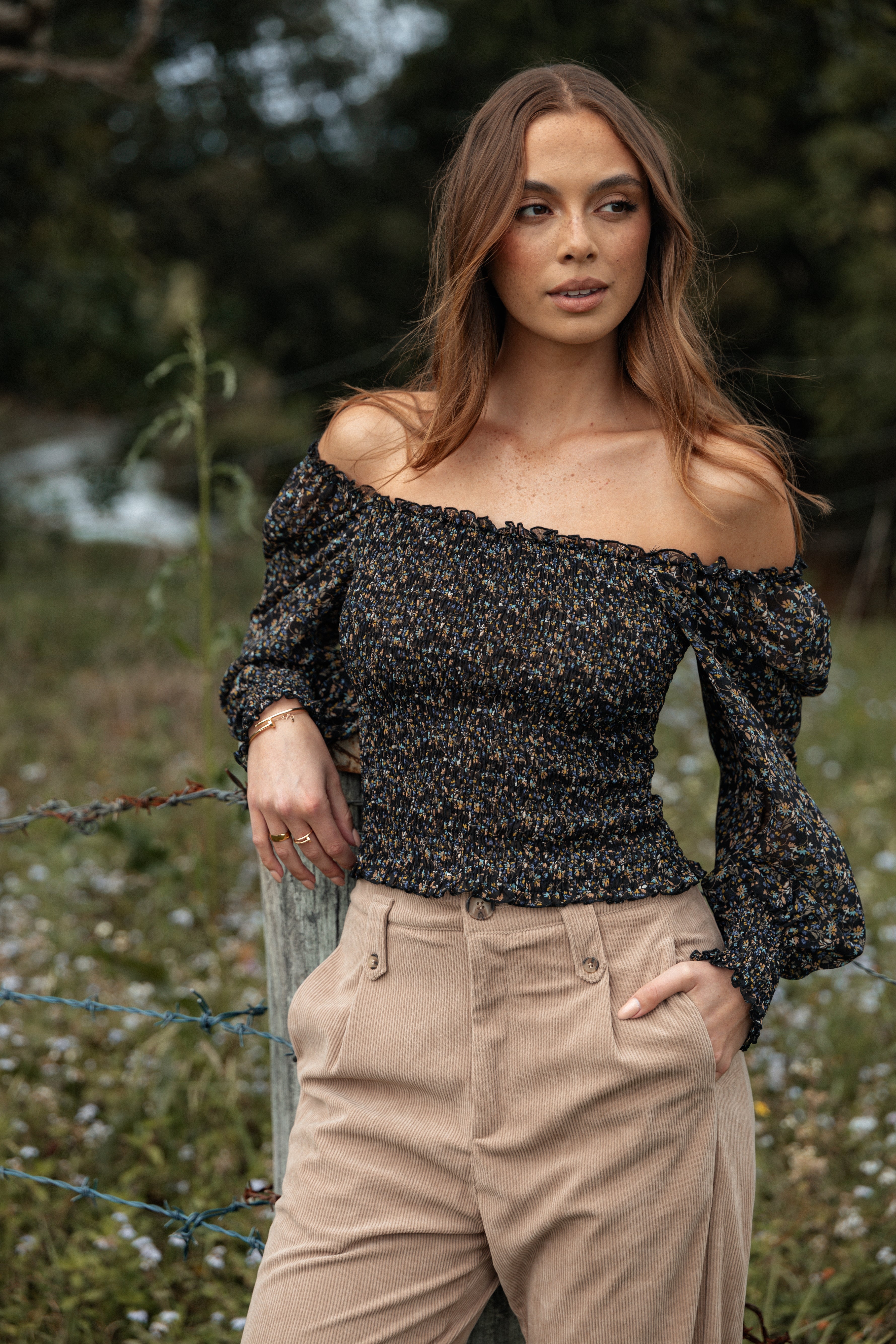 Greta Top Navy Ditsy Floral Print Women's Blouse - Perfect for Casual Outings, Date Nights & Summer Vacations