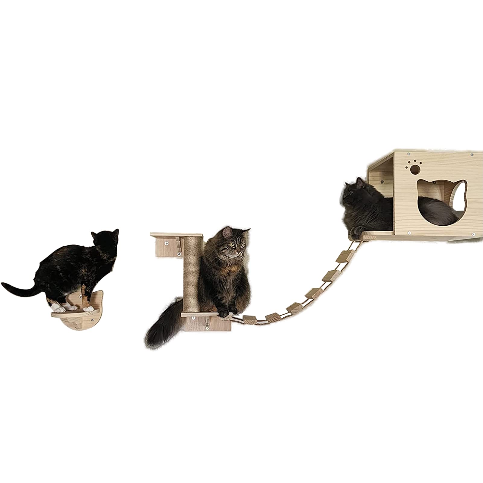 Seleeka Cat Wall Shelf & Perch Set - Wall-Mounted Cat Furniture with Suspension Bridge, 2 Cat Scratchers & Cozy Cat Bed - Perfect for Small Spaces & Multi-Cat Homes - Great for Climbing, Scratching & Lounging