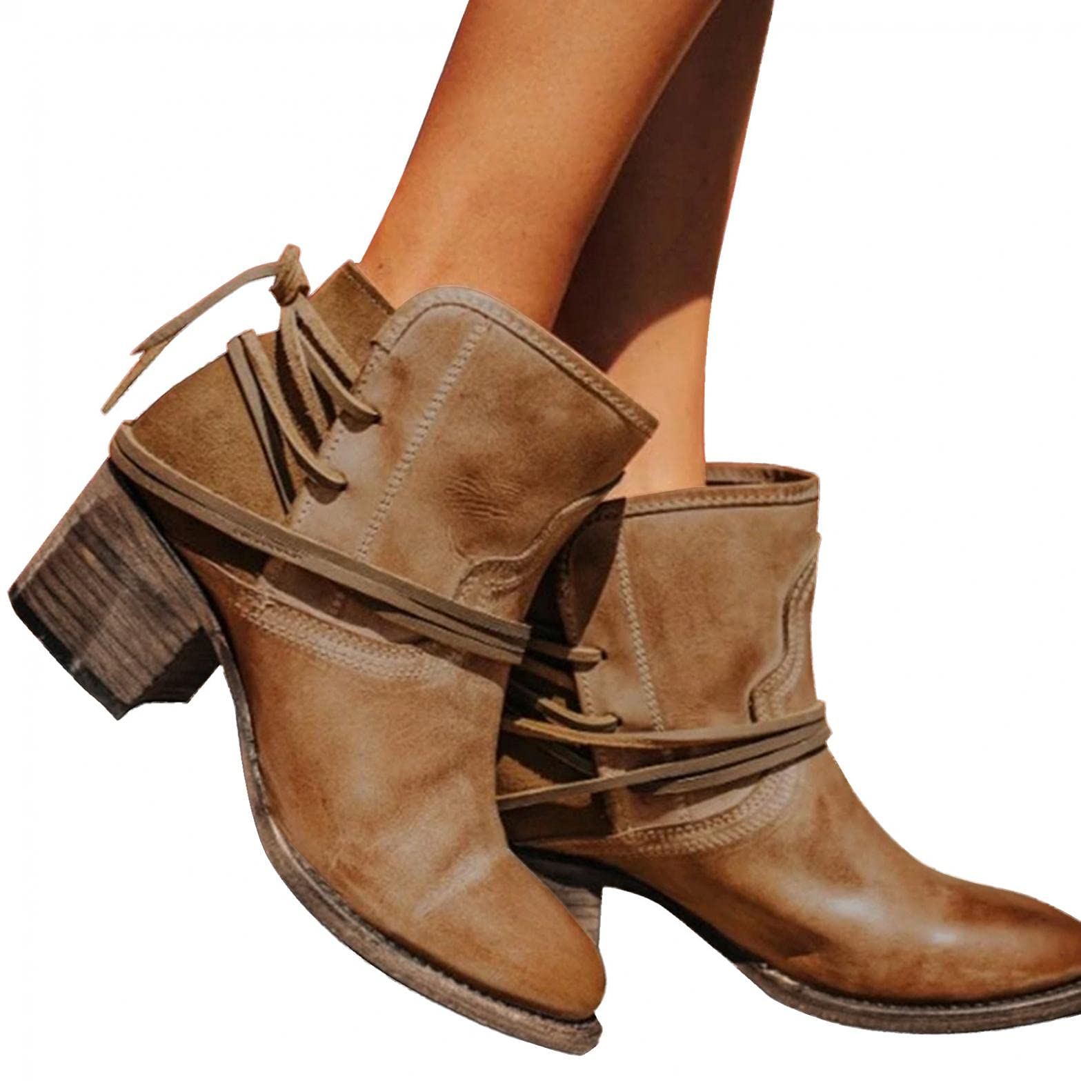 Zieglen Women's Vintage Printed Ankle Boots with Zipper - Military Chelsea Booties with Heel for Casual Outfits & Fall Fashion