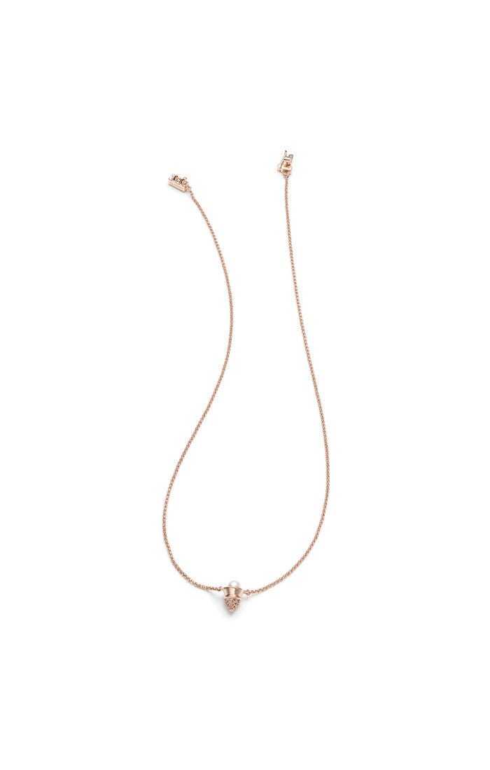 Elegant Pave Pearl Single Cone Necklace in Rose Gold – Perfect for Weddings, Parties & Special Occasions