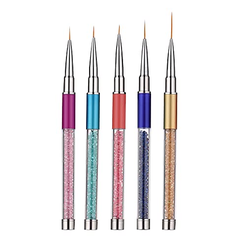 EXCLUZO 5Pcs Nail Art Brush Set - 7/9/11/15/20mm Gel Polish Painting & Line Stripe Design Tools for DIY Nail Art, Manicure, Salon & Home Use