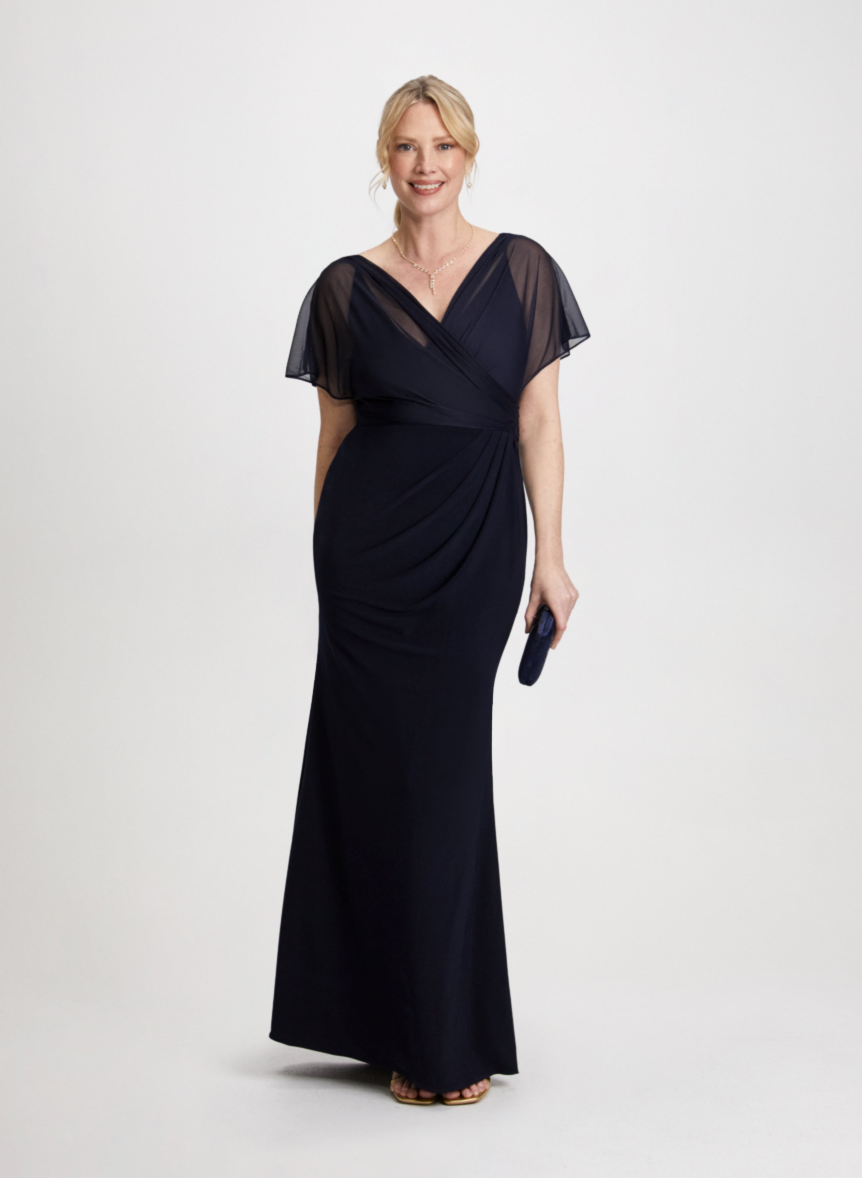 Elegant Drape Detail Dress with Y Necklace Set - Perfect for Evening Parties, Date Nights & Special Occasions