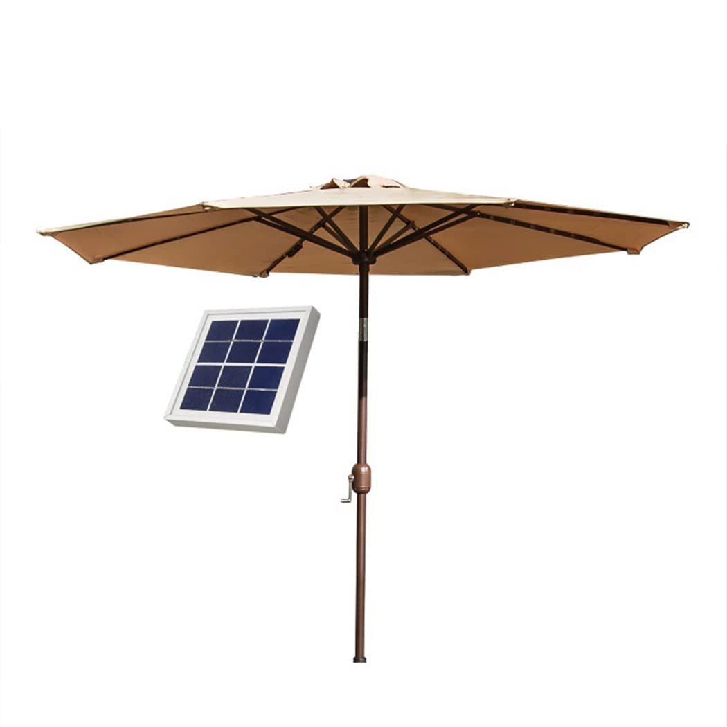 9 Ft Solar LED Patio Umbrella with 40 Lights - Outdoor Garden Sun Shade Umbrella with Tilt & Crank - Perfect for Backyard, Balcony, Deck, Poolside (Taupe, Base Not Included)