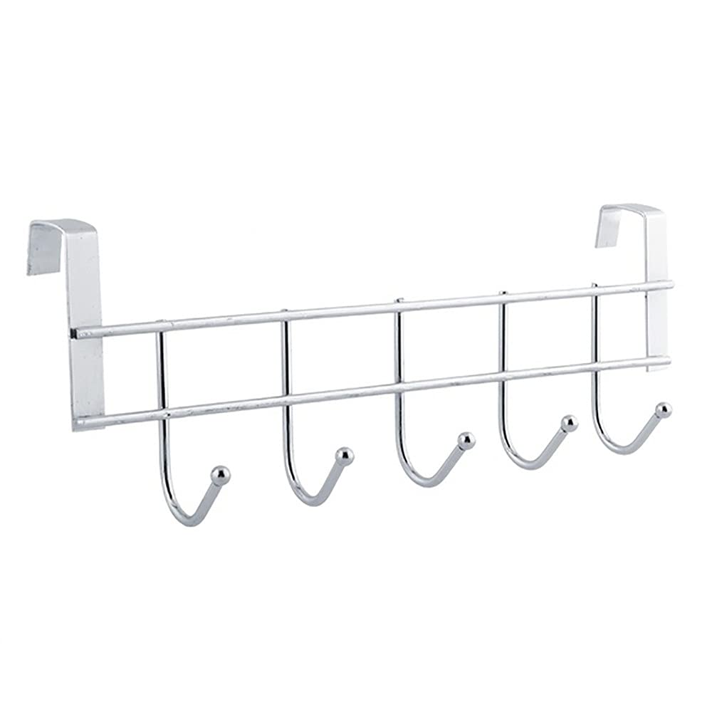 5-Pack Stainless Steel Door Hooks - Heavy Duty Hanging Organizer for Bathroom, Kitchen, Closet & Bar - Perfect for Towels, Robes, Aprons & Coats (Space Saving Home Storage Solution)