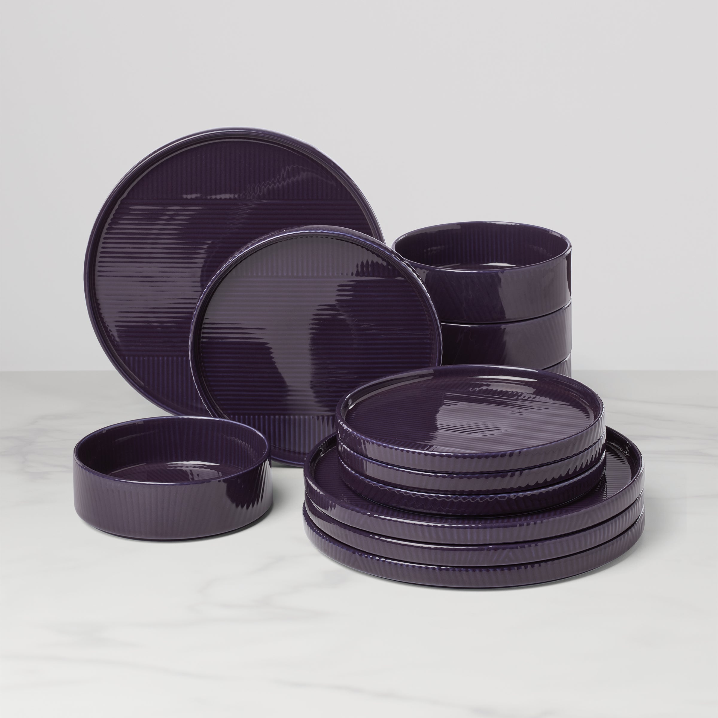 Modulus Nightshade 12-Piece Dinnerware Set - Elegant Stoneware Plates, Bowls & Mugs - Perfect for Family Dinners, Entertaining & Everyday Use