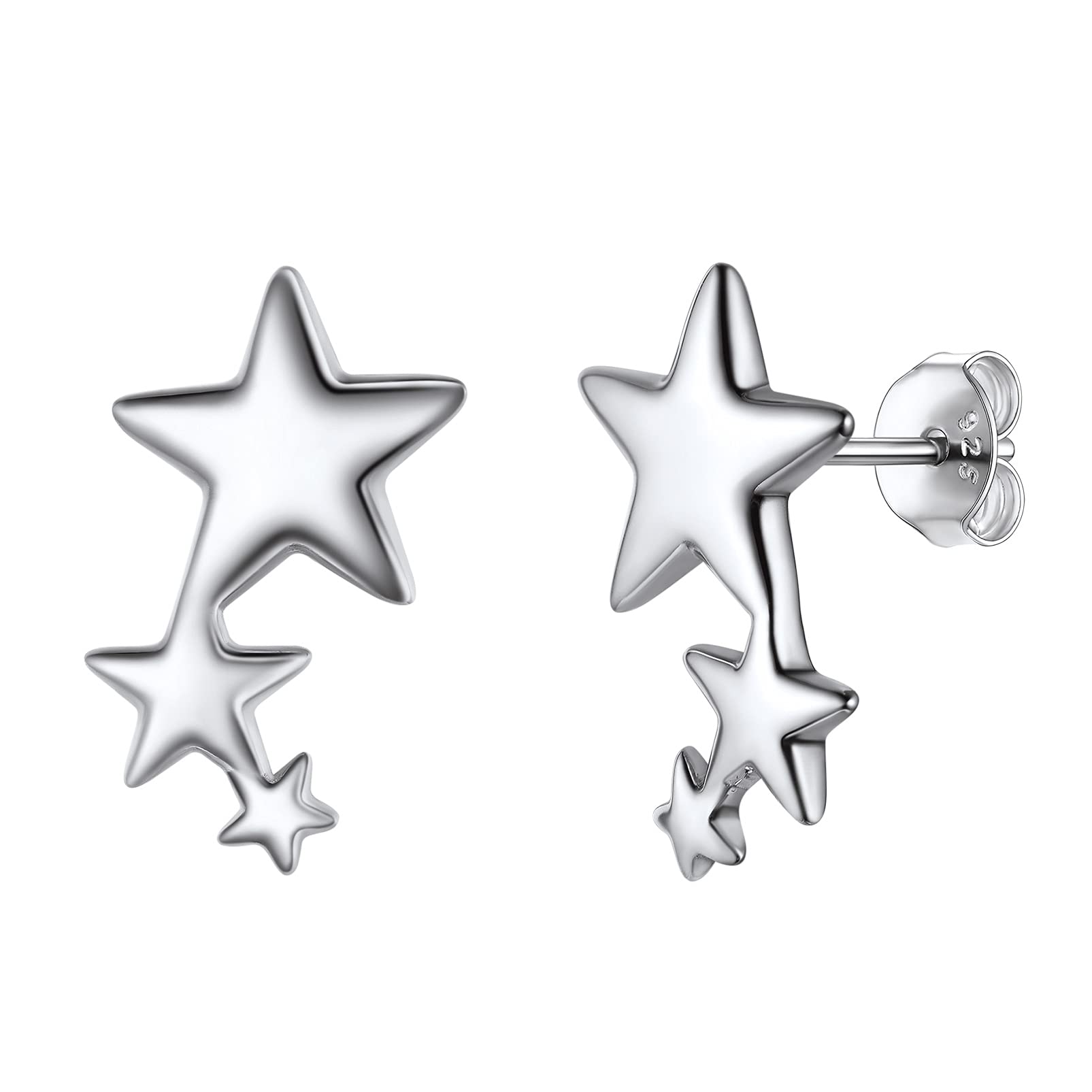 925 Silver Moon Star Heart Stud Earrings for Women - Hypoallergenic Celestial Jewelry for Daily Wear