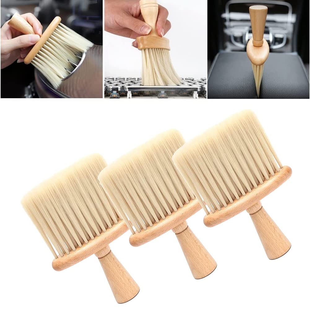 CHOOYIH 3-Piece Premium Soft Detailing Brush Set - Car Interior Dust Brush with Solid Wood Handle - Deep Cleaning for Keyboard, Dashboard & Car Detailing - Perfect for Auto Care & Home Cleaning