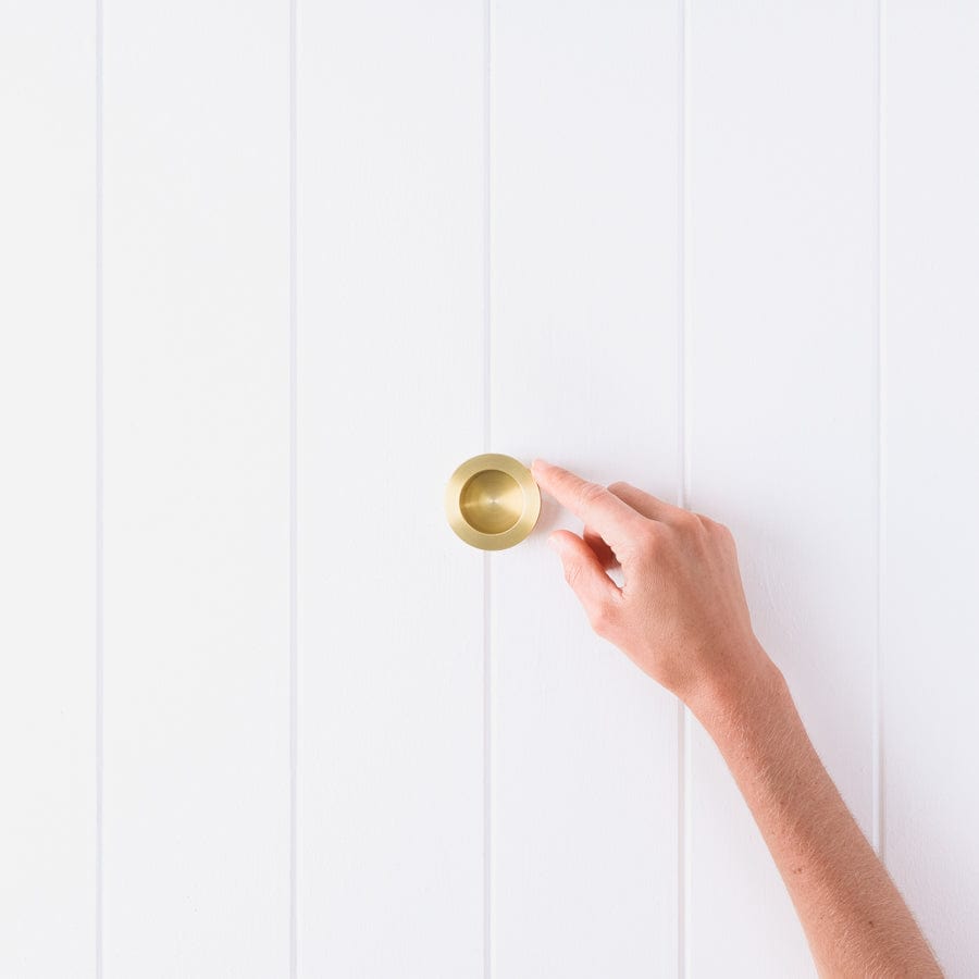 Round Brushed Brass Flush Pull Handle - Elegant Cabinet & Drawer Hardware for Modern Home Decor | Perfect for Kitchen, Bathroom & Furniture Upgrades
