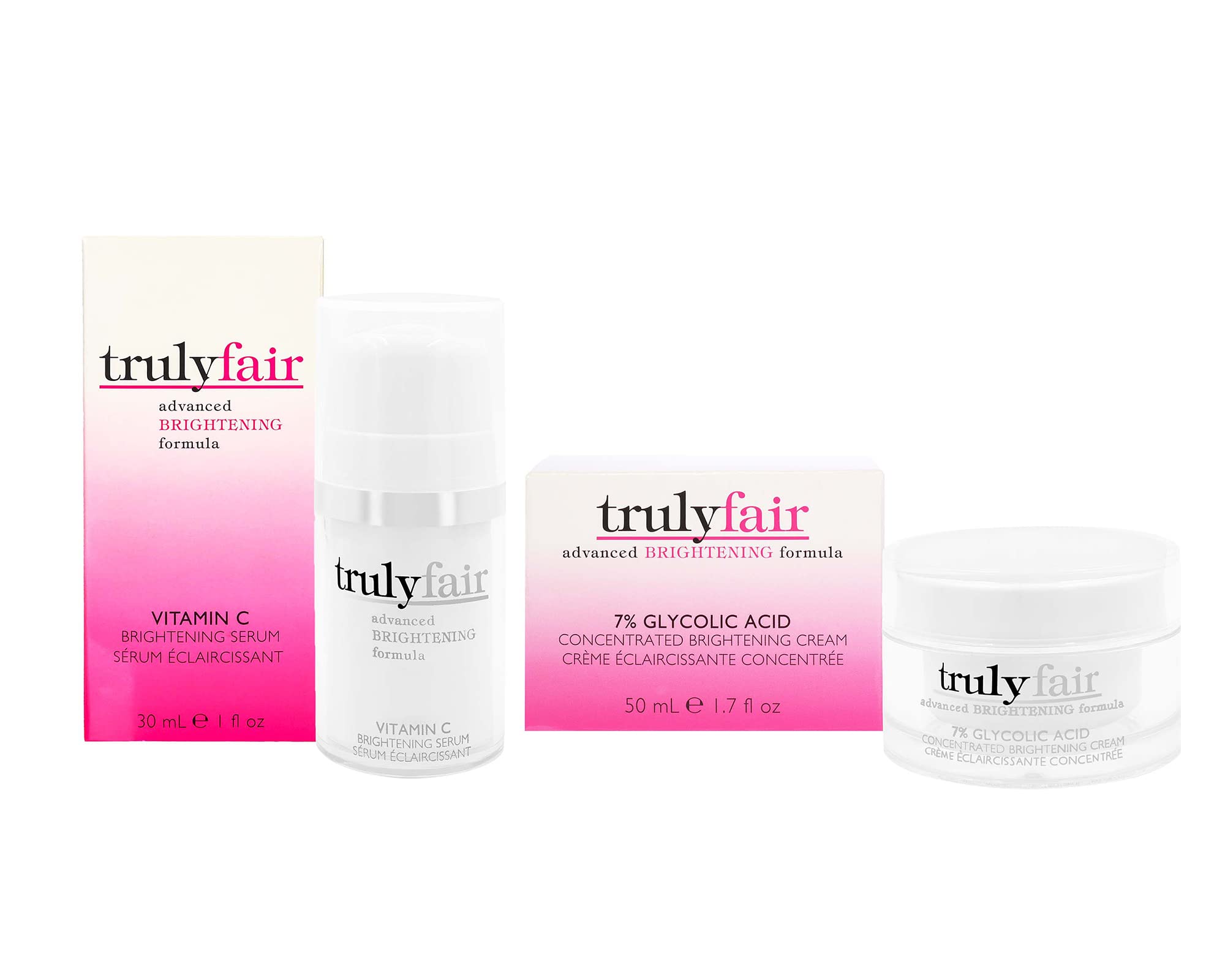 Vitamin C Serum & Glycolic Acid Cream Set - 1oz Brightening Serum + 1.7oz Exfoliating Face Cream - Anti-Aging Skincare Kit with Moisturizing Formula - Paraben Free for Women - Perfect for Daily Glow Routine & Nighttime Skin Repair