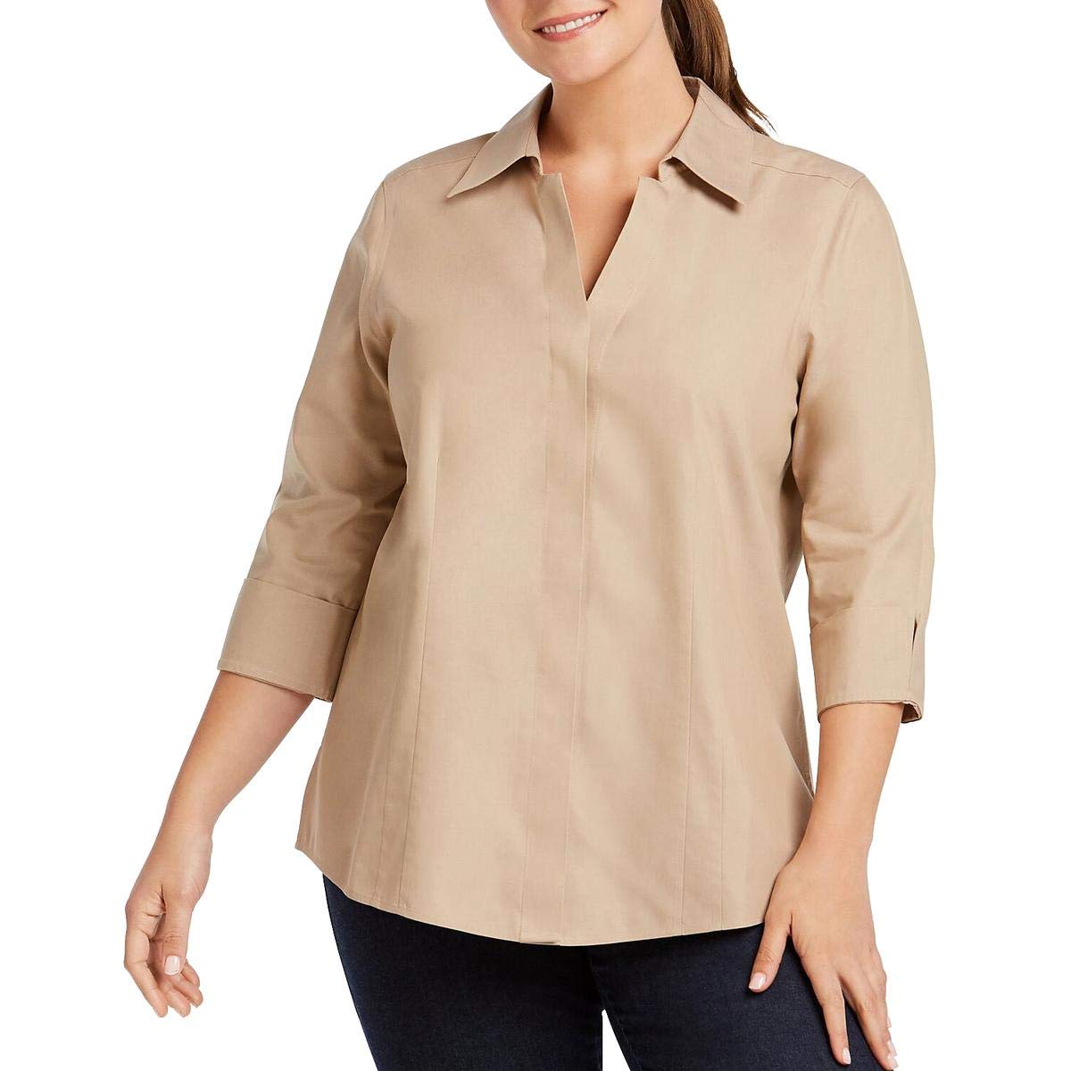 Foxcroft Women's Plus Size Taylor Essential Non-Iron Blouse - Wrinkle-Free Comfort for Office, Business & Casual Wear