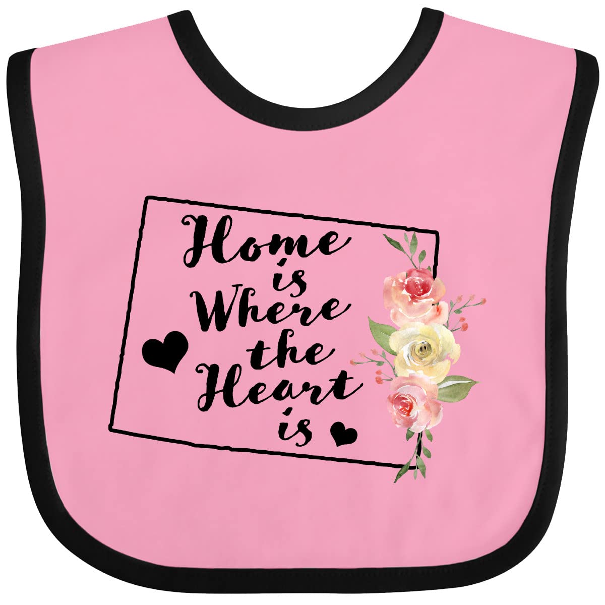 Inktastic Wyoming Home Is Where the Heart Is Watercolor Floral Baby Bib - Soft Cotton Drool Bib for Infants, Perfect for Feeding Time & Photo Shoots