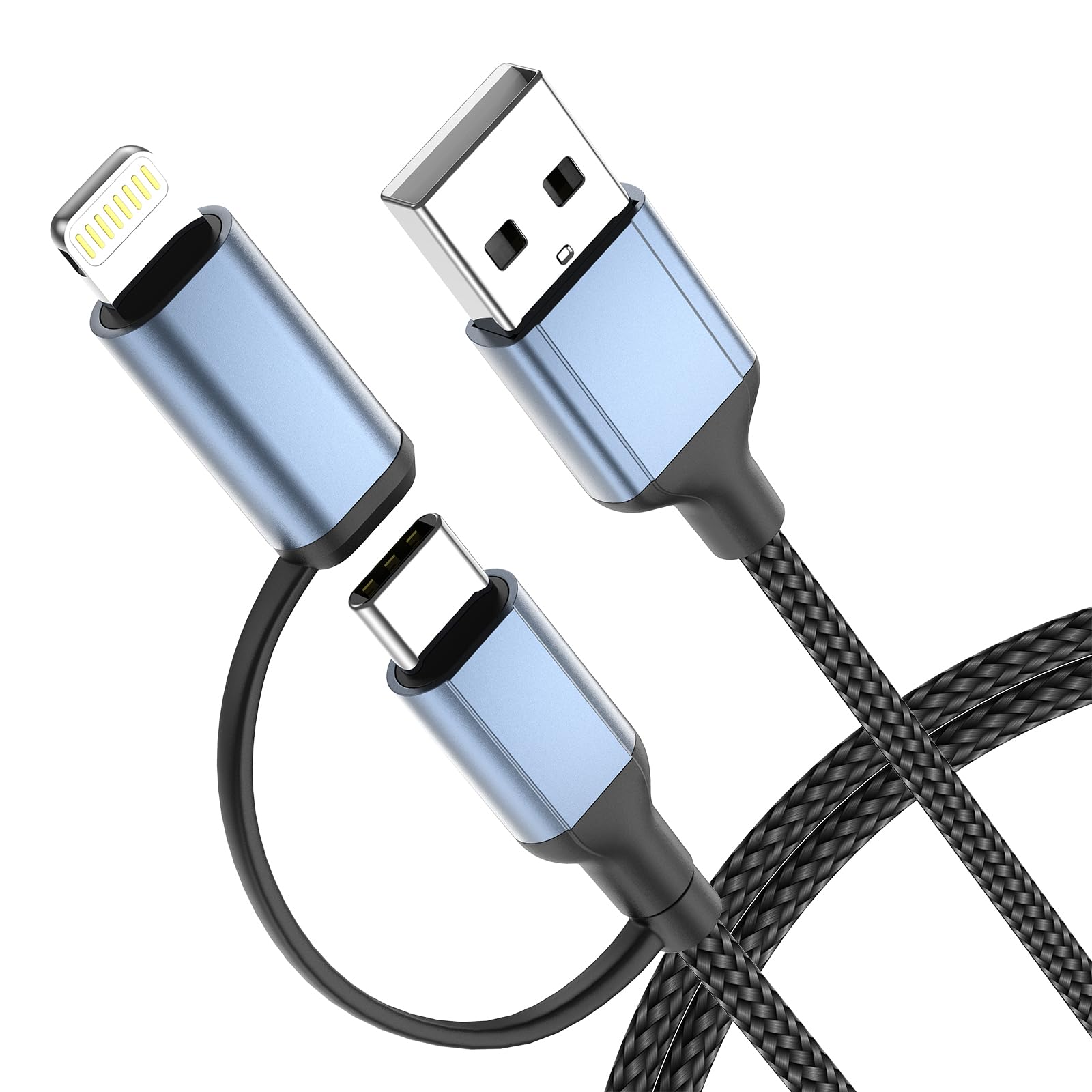 2-in-1 USB to USB-C & Lightning Fast Charging Cable (5ft) - Compatible with iPhone 15/14/13/12 Pro Max, iPad, Samsung, Google, Moto G53 - Perfect for Car Play & Home Charging