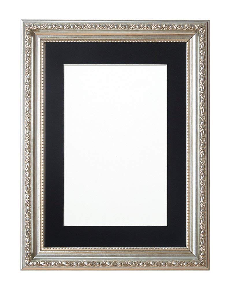 Ornate Silver Picture Frame with Black Matt - A3 for A4 Photos | Home & Office Decor