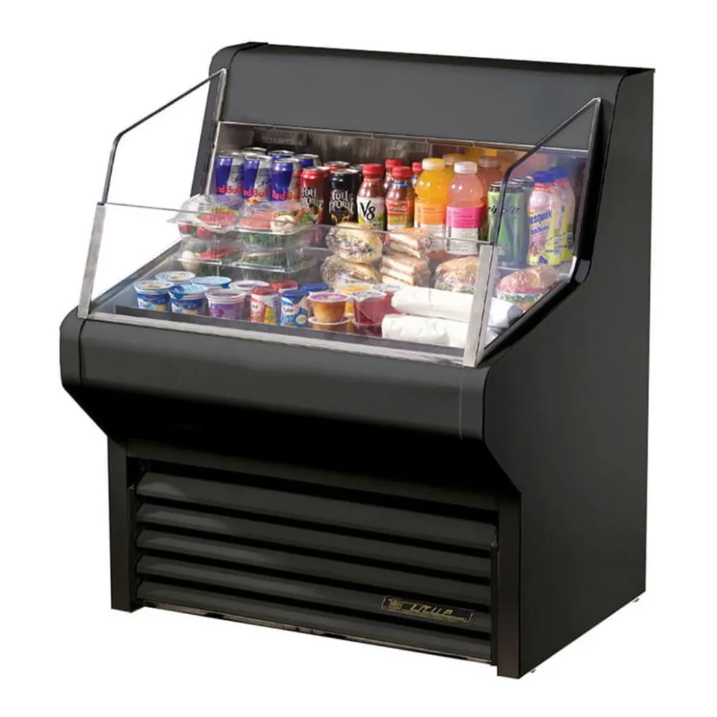 True 36 Grab & Go Refrigerated Merchandiser with Air Curtain - Black Exterior THAC 36B | Commercial Refrigerator for Convenience Stores, Cafes & Quick-Service Restaurants
