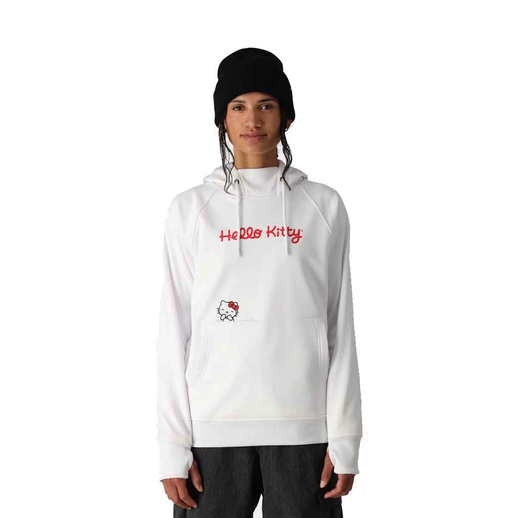 686 x Sanrio Hello Kitty Women's Bonded Fleece Pullover Hoodie - White Cozy Winter Jacket for Casual Wear & Outdoor Activities