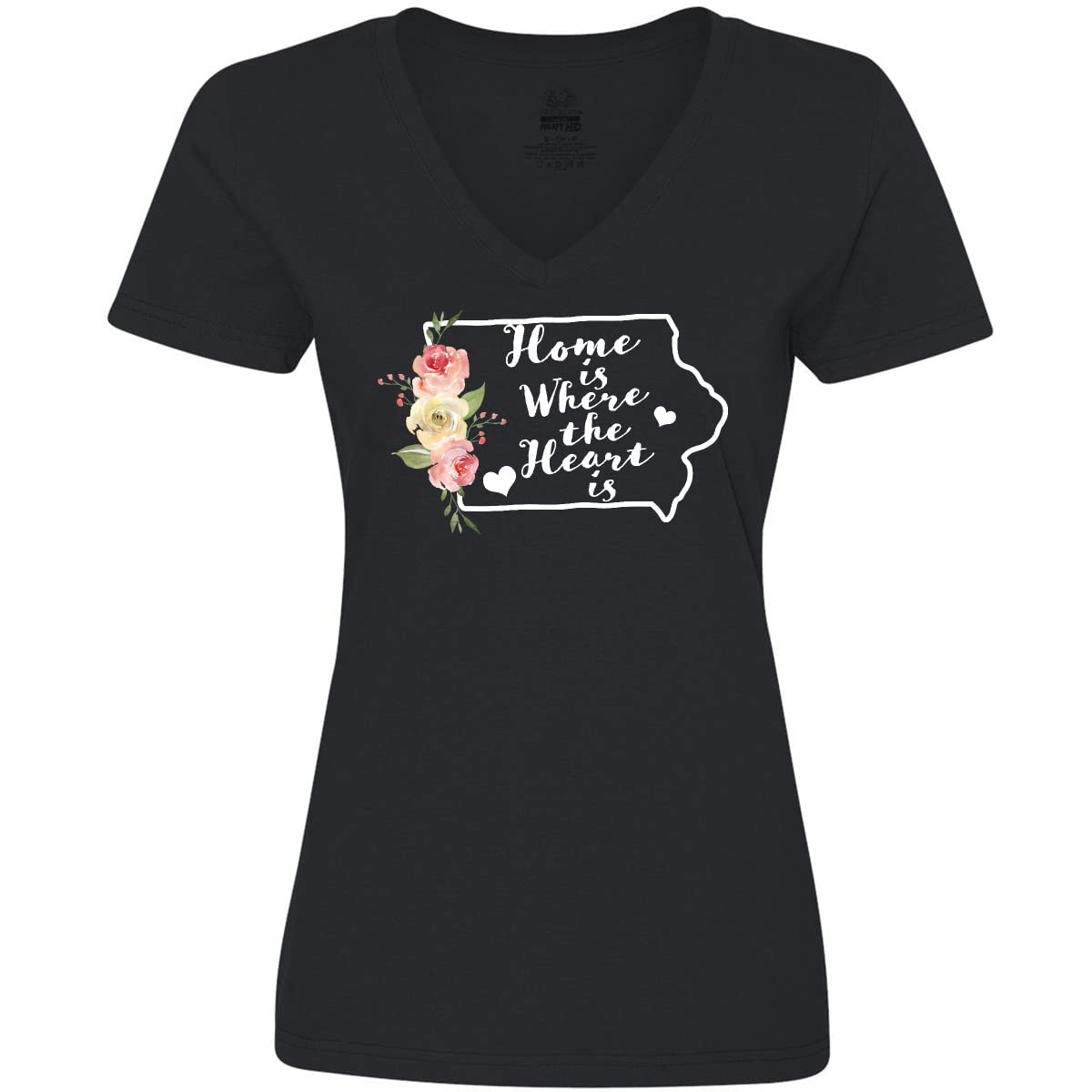 Iowa Home is Where The Heart is Watercolor V-Neck T-Shirt for Women - Soft Cotton Casual Tee for Everyday Wear, Travel & State Pride