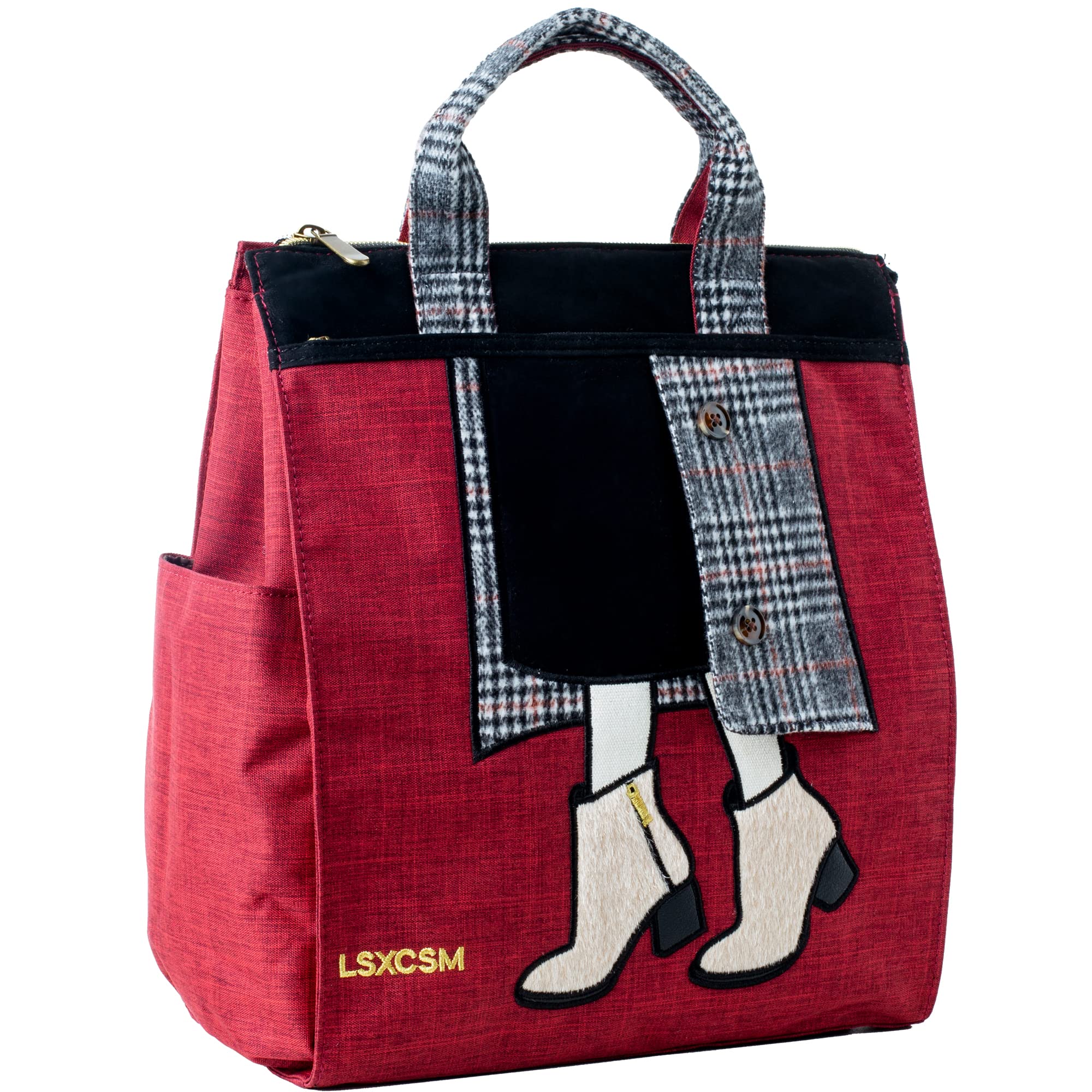 LSXCSM Women's Cute Embroidery Canvas Tote Bag with Zipper & Interior Pockets - Stylish Casual Handbag for Work, Travel, Shopping & Beach (Red)