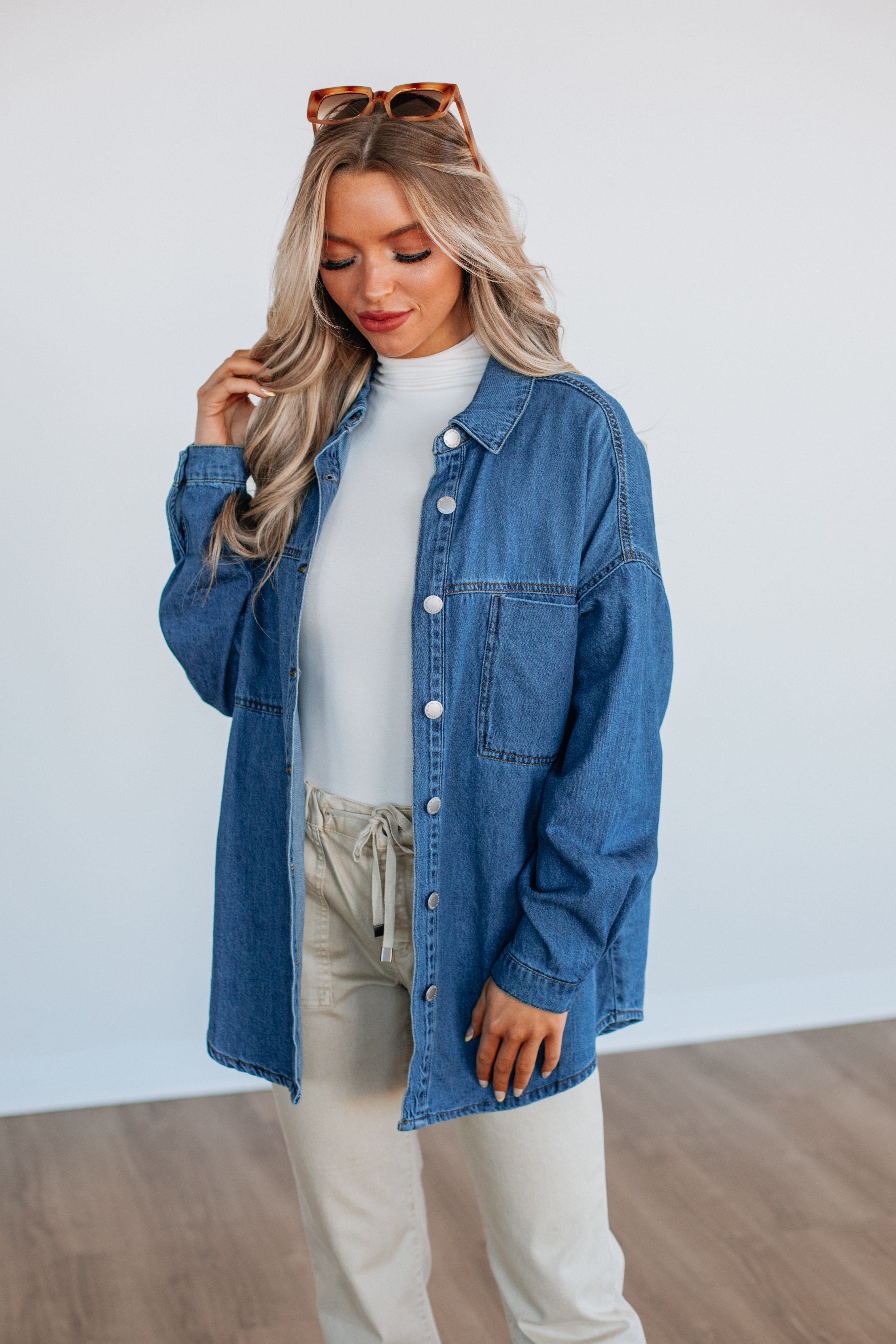 Grayson Risen Denim Shacket Jacket - Medium Wash Distressed Denim Overshirt for Men | Casual Streetwear & Layering Essential
