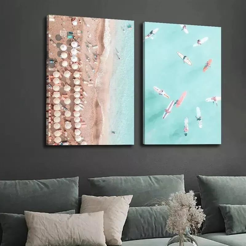 2-Pack Surfing Paradise Framed Canvas Wall Art 50x75cm - High Quality Print, 100% Australian Made, Ready to Hang - Perfect for Beach House Decor & Coastal Living Room