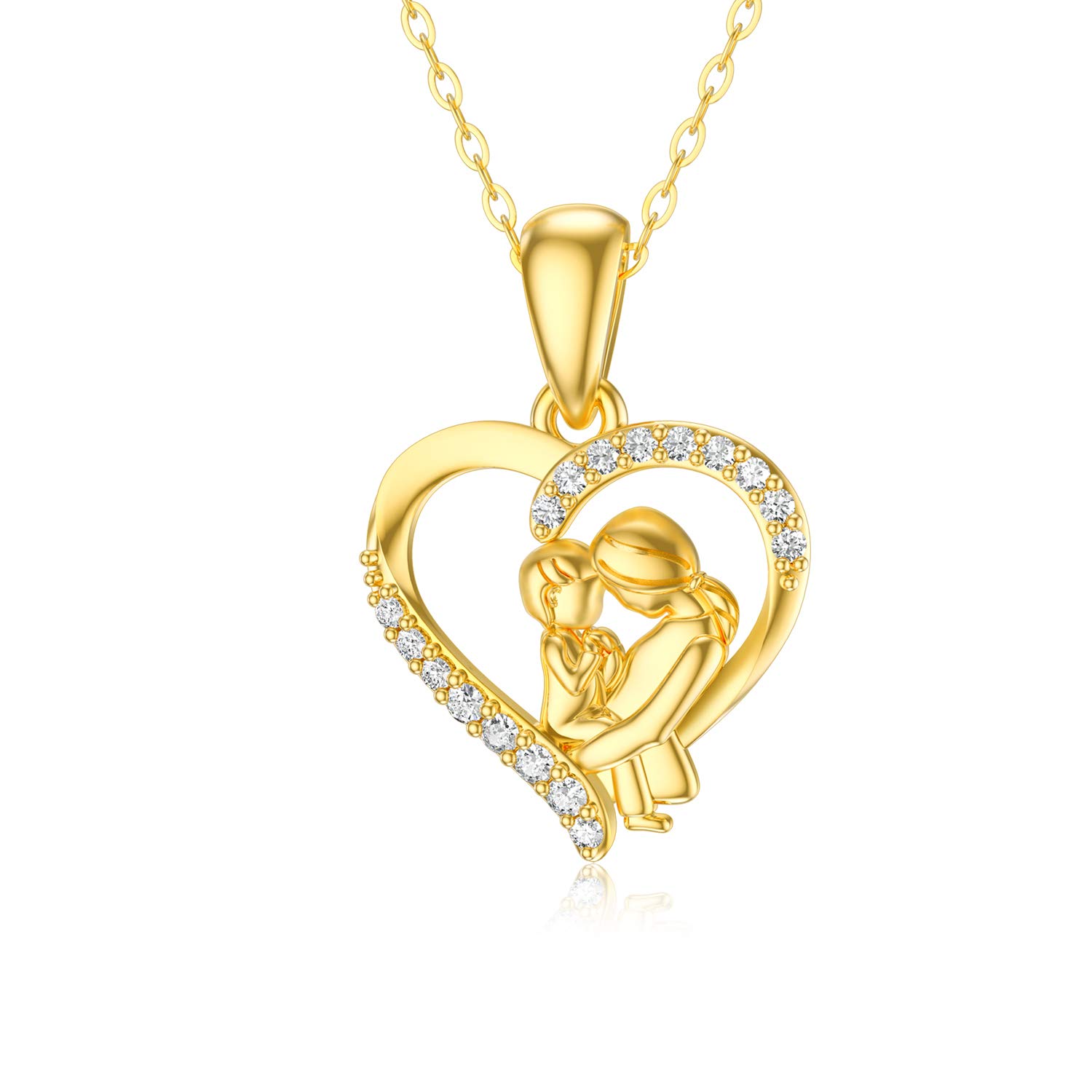 14K Solid Gold Love Heart Pendant Necklace for Women - Mother Daughter Matching Jewelry - 18