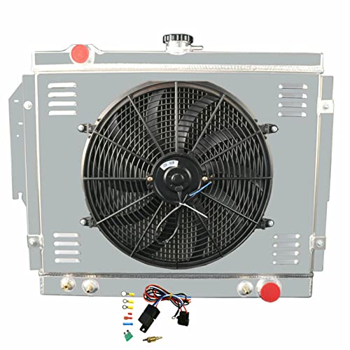4 Row Aluminum Radiator with Shroud, Fan & Relay Kit - Compatible with 79-93 Dodge D/W 100 200 250 350 5.2L 5.9L V8 Engines - High Performance Cooling Upgrade for Trucks & Off-Road Vehicles