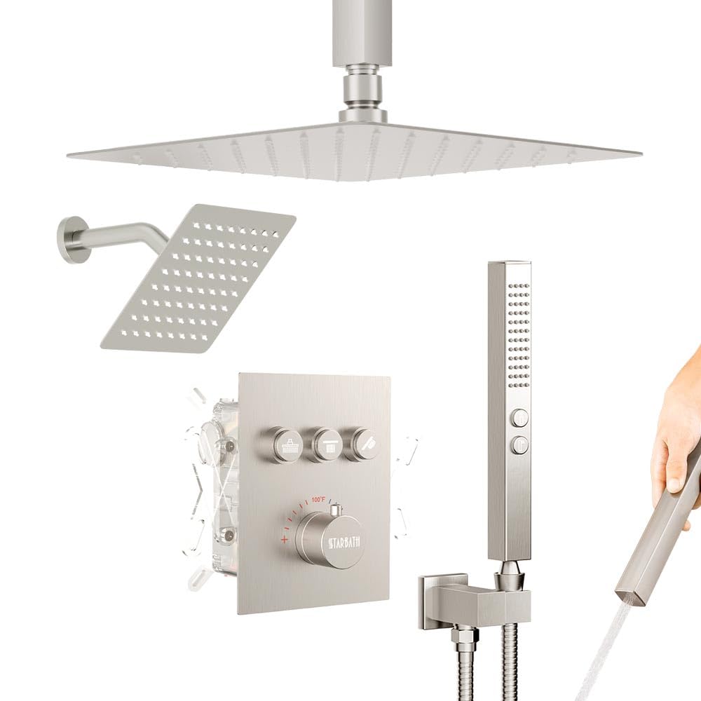 Brushed Nickel Thermostatic Shower System - 10
