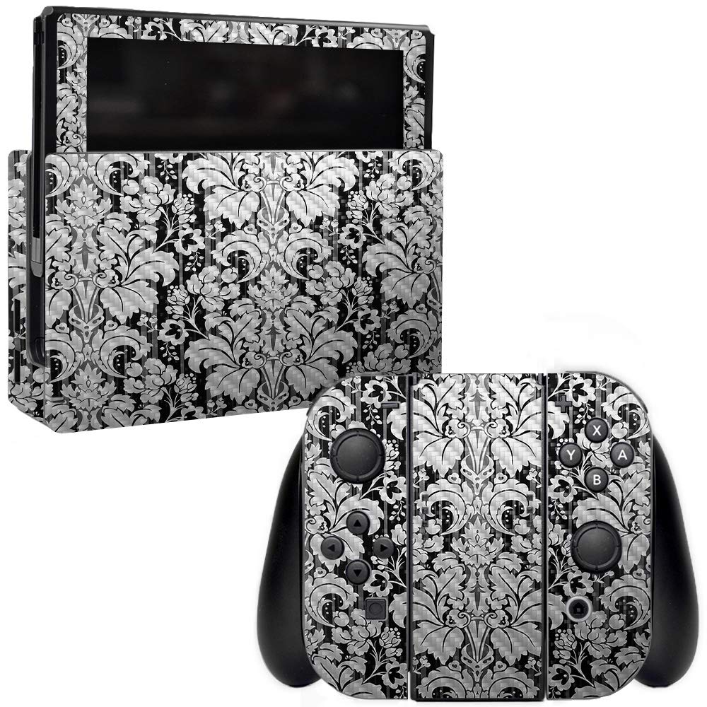 MightySkins Carbon Fiber Skin for Nintendo Switch - Floral Retro Design | Protective & Durable Textured Cover | Easy to Apply & Remove | Made in USA | Perfect for Gaming Protection & Customization