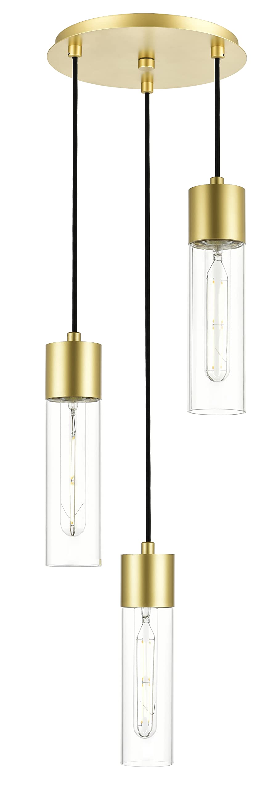 Onesto Lighting Richmond 3-Light Brass LED Chandelier with Clear Glass Shade - Modern Ceiling Pendant Light for Kitchen Island, Dining Room, Living Room & Entryway - Perfect for Farmhouse, Traditional & Contemporary Home Decor