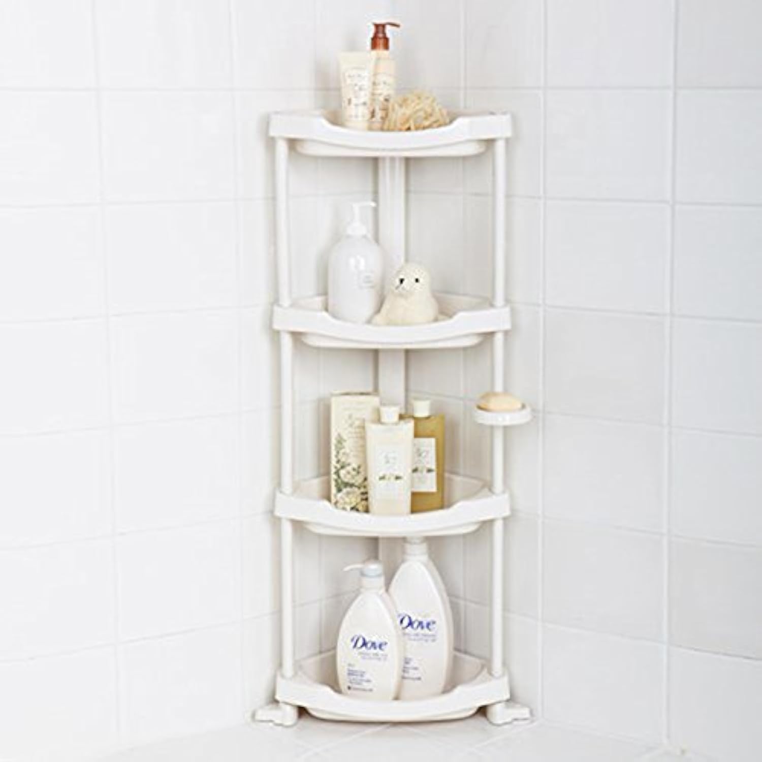 4-Tier Adjustable Corner Shower Caddy - Rustproof Bathroom Organizer with Suction Cups for Shampoo, Conditioner & Toiletries - Perfect for Small Showers, Apartments & Dorm Rooms