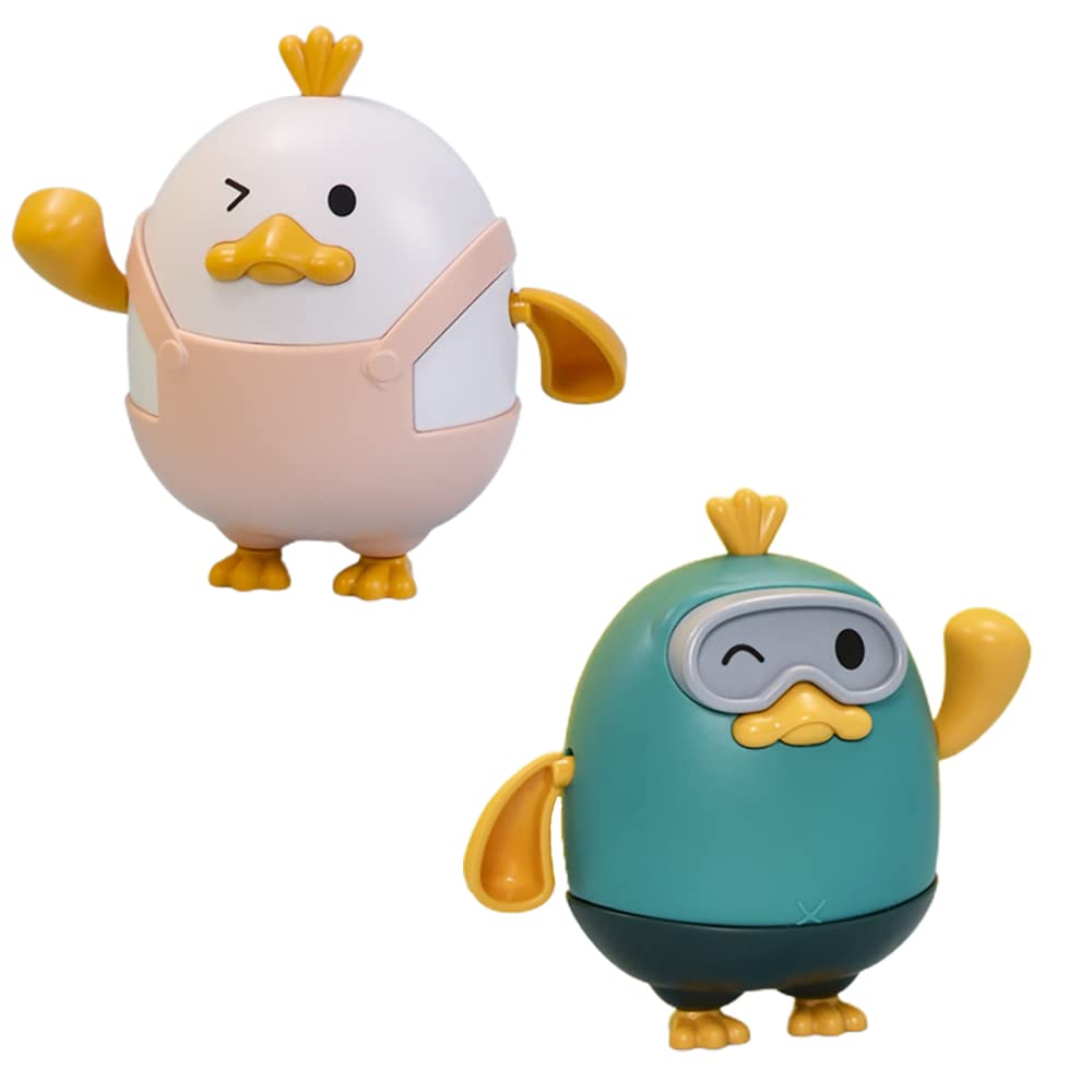2PCS Wind-Up Duck Bath Toys for Kids - Pull & Go Swimming Duckling Bathtub Toy with Jumpsuit & Goggles, Fun Water Play Toy for Boys & Girls (Blue+Pink) - Perfect for Bathtime, Pool Parties & Outdoor Water Activities