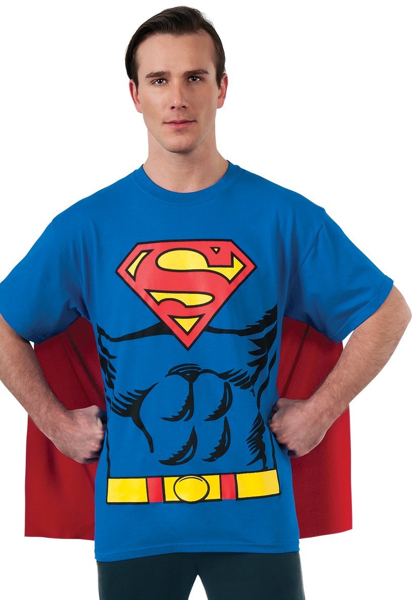 DC Comics Superman Costume T-Shirt with Cape - Official Superhero Cosplay Outfit for Halloween, Comic Con & Dress-Up Parties