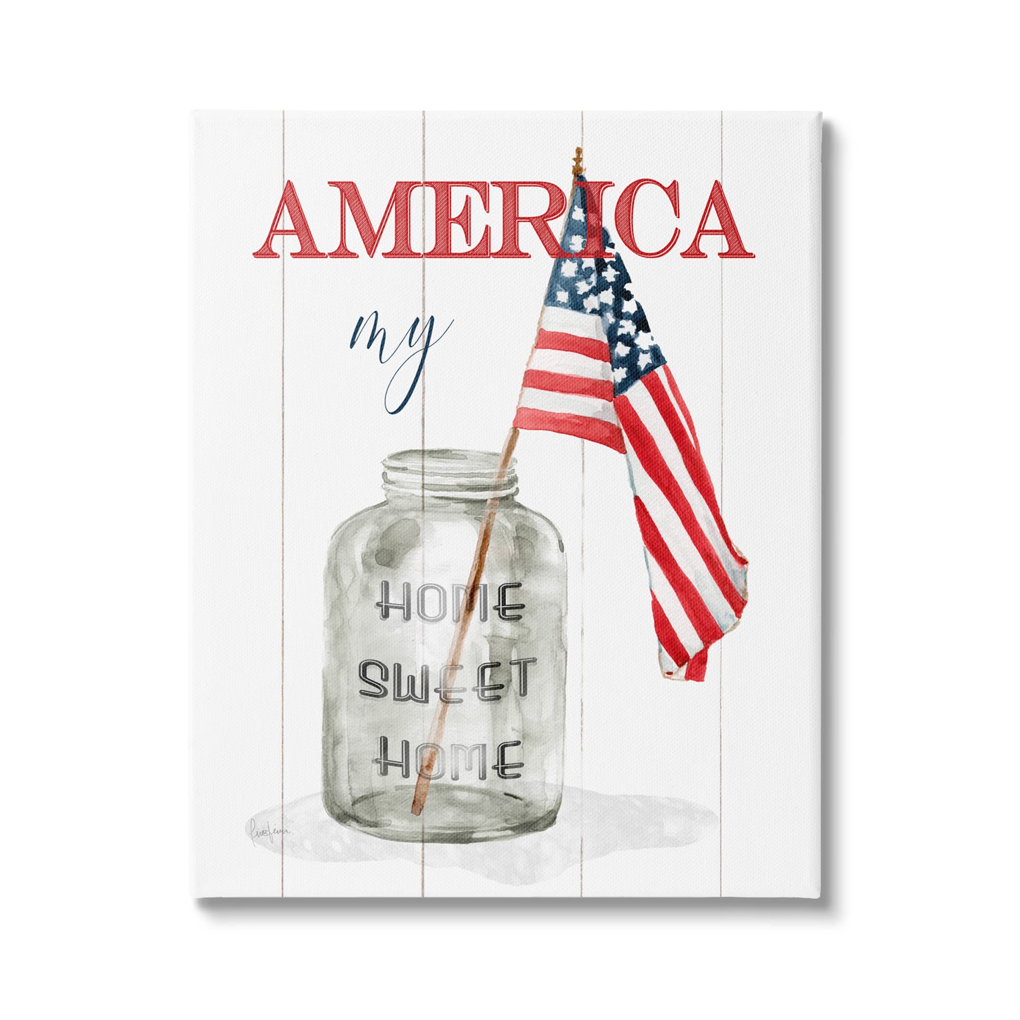 Stupell Industries America My Home Sweet Home Patriotic Country Flag Wall Art - Designed by Livi Finn - Perfect for Living Room, Bedroom & Office Decor