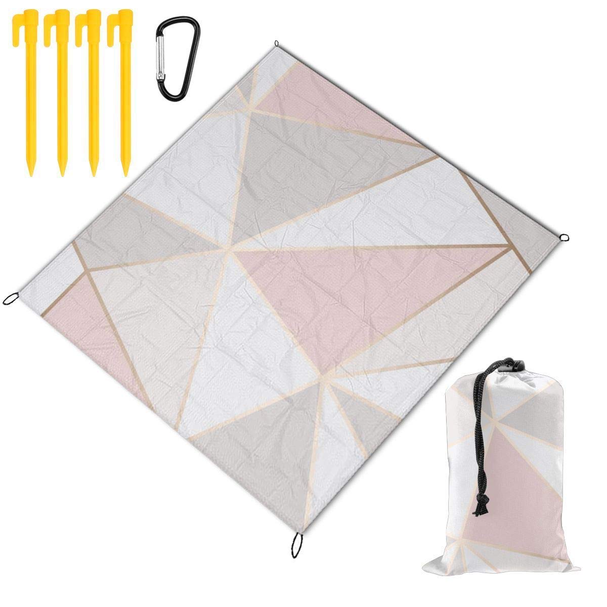 Rose Gold Geometric Waterproof Picnic Blanket - Lightweight, Sandproof, Portable Beach Blanket for Outdoor Activities, Travel, Camping & Hiking | Perfect for Beach Days, Park Picnics, and Backyard Gatherings